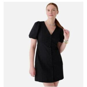 J.Crew Womens Black Puff Sleeve Button-Front Dress cotton Size 12 NEW